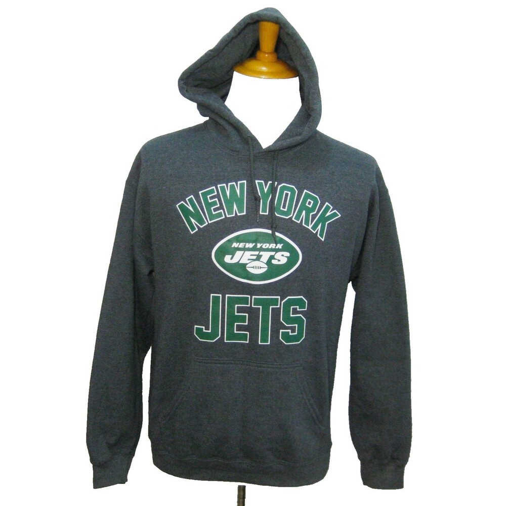New York Jets Hoodie Mens Medium Gray Graphic Hooded Sweatshirt NFL Football